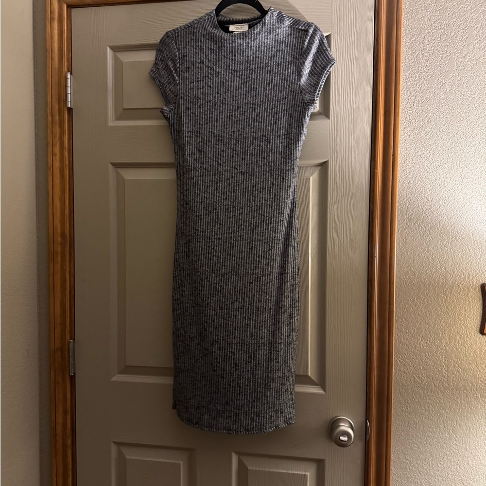 Poetry Charcoal Ribbed Midi Dress